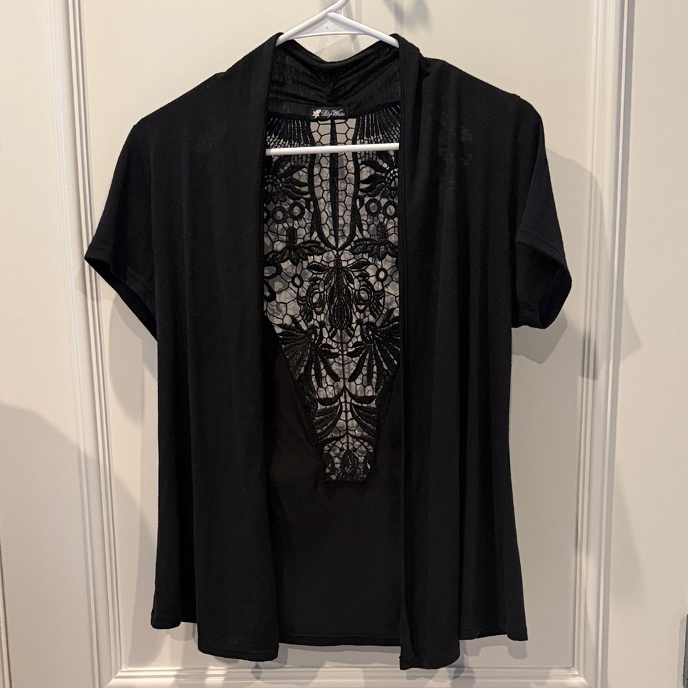Lily White Black Lace Detail Top